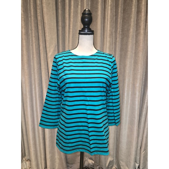 Saint James Tops - Saint James L'Atelier Striped 3/4 Sleeve Top Green Black France Womens 8